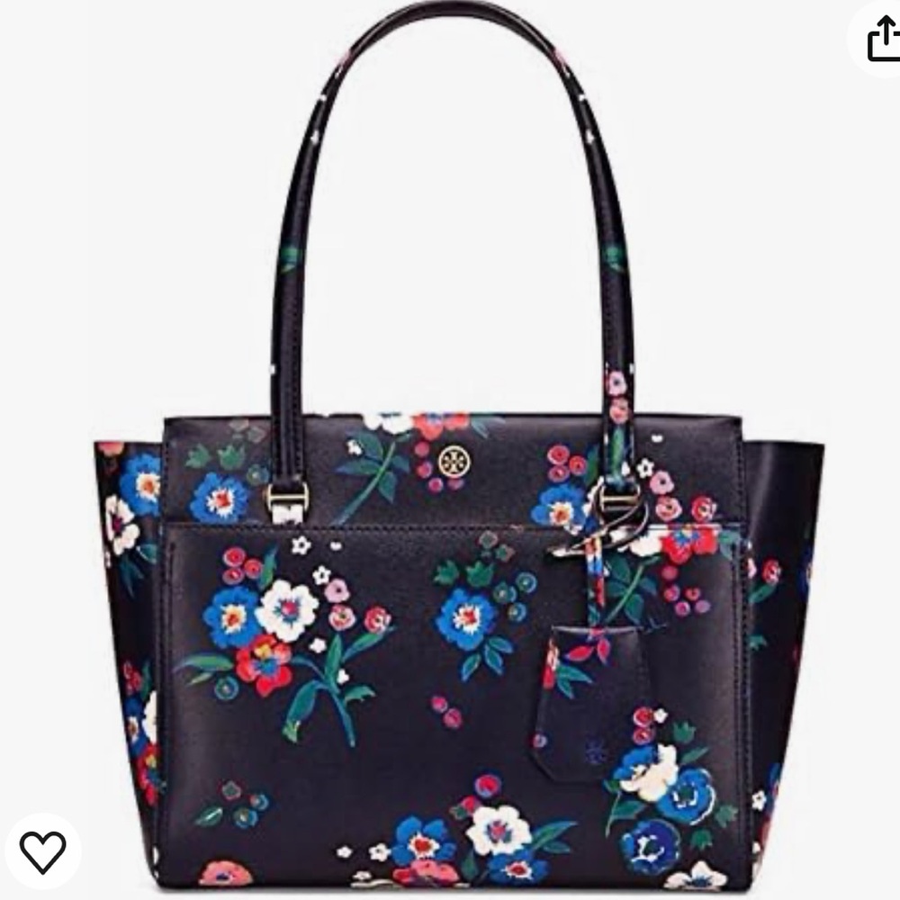 Tory Burch Parker Floral Small Leather Tote, Pansy Boquet